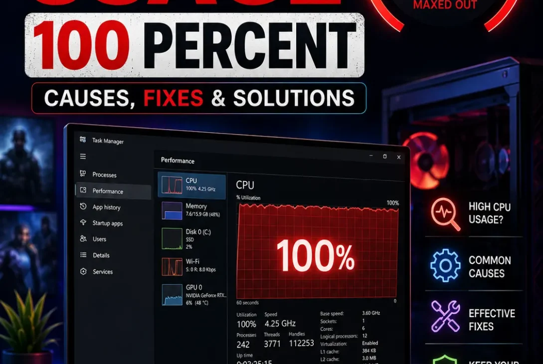 CPU usage 100 percent shown in Windows Task Manager