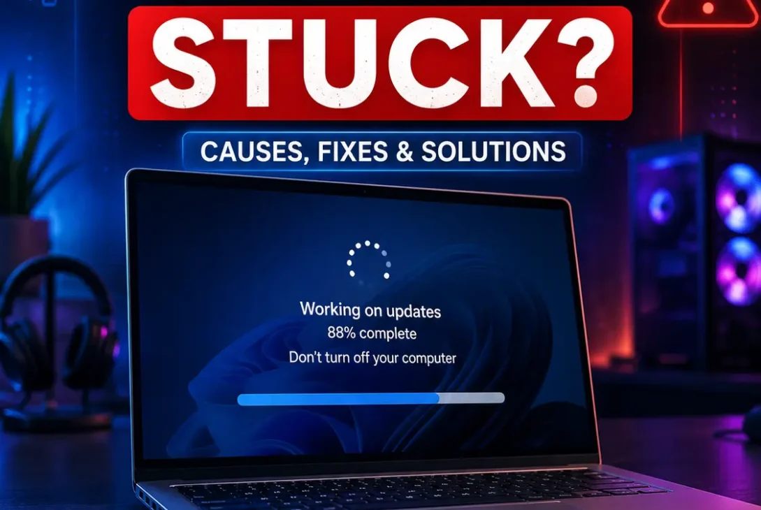 Windows 11 update stuck at 99 percent on a laptop
