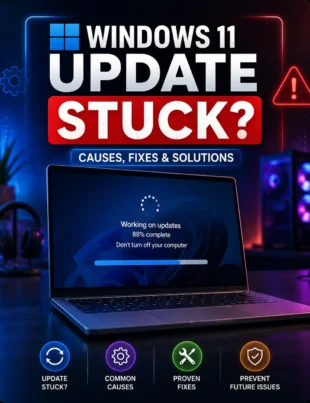 Windows 11 update stuck at 99 percent on a laptop