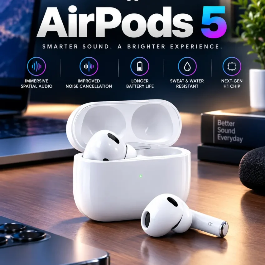 AirPods 5 wireless earbuds with charging case