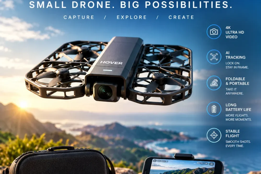 HOVERAir Versa flying camera with handheld gimbal and Flight Kit