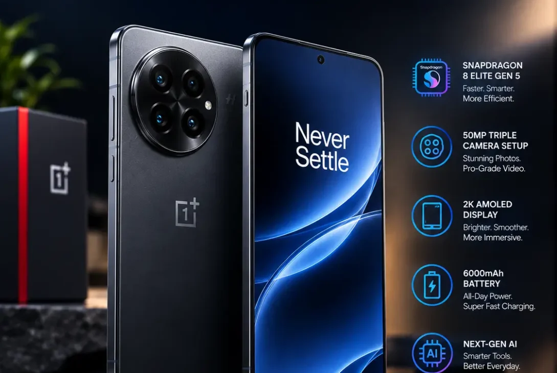 OnePlus 16 smartphone showing rumored specs, camera and 165Hz display