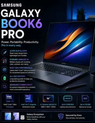 Samsung Galaxy Book6 Pro laptop with AMOLED display