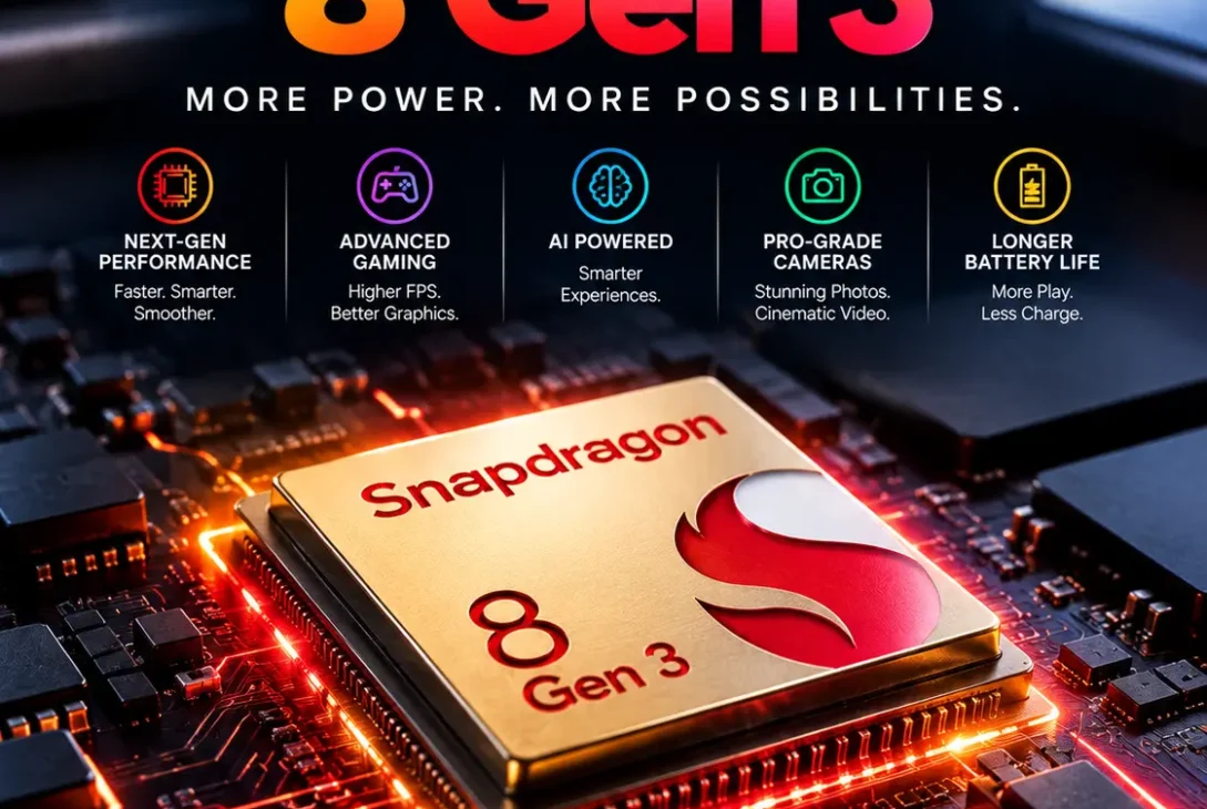 Snapdragon 8 Gen 3 processor showing CPU GPU AI and gaming performance