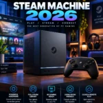 Valve Steam Machine 2026 compact SteamOS gaming PC with controller