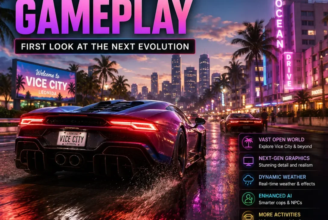 GTA 6 gameplay showing Vice City, Jason and Lucia in Grand Theft Auto VI