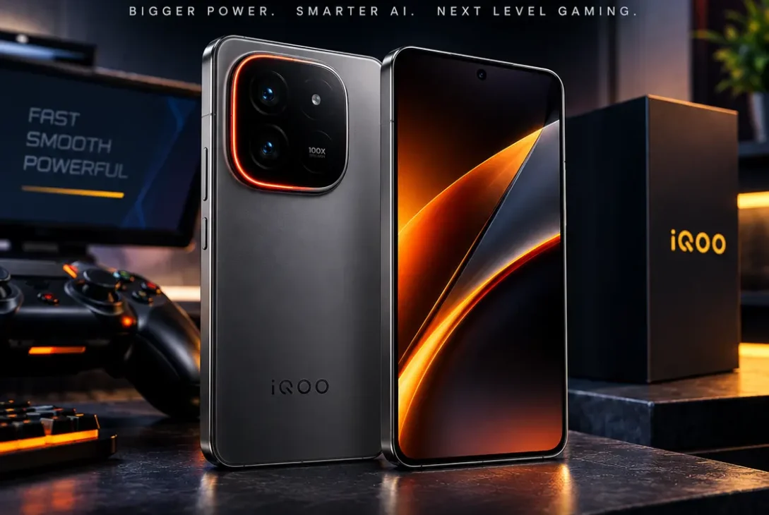 iQOO 15 flagship smartphone showing its display, cameras and design