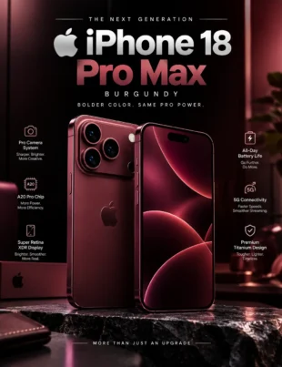18 Pro Max Burgundy iPhone showing the new burgundy finish and Pro Max design
