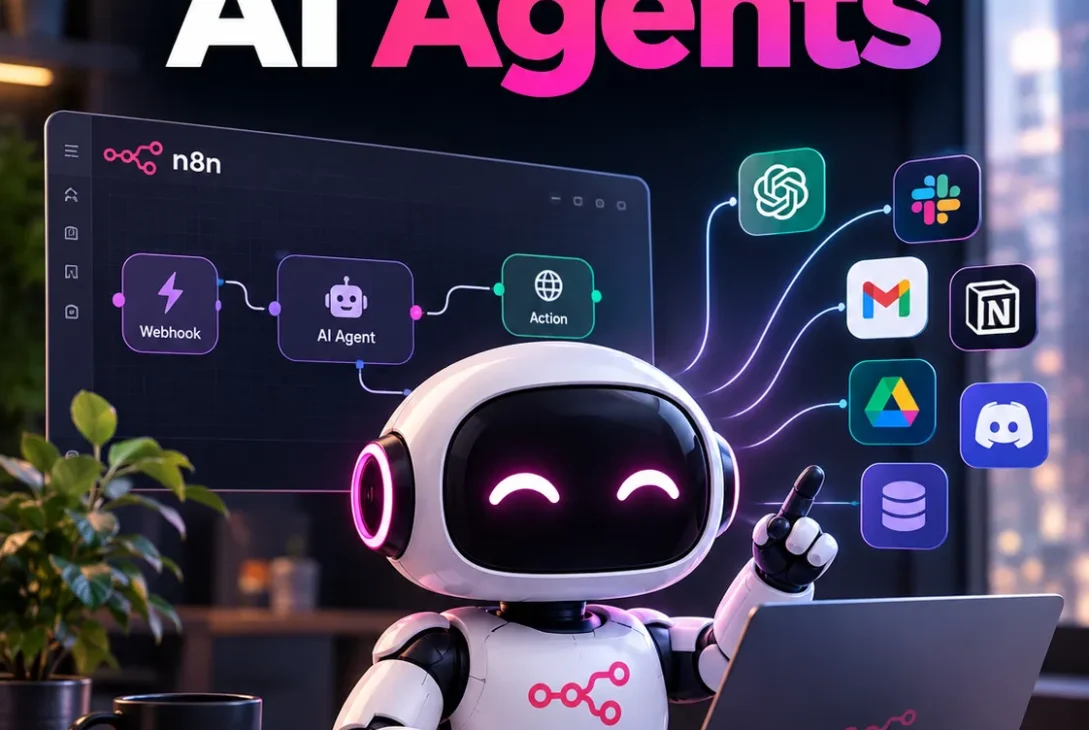 n8n AI agents connecting AI models, business applications, and automated workflows