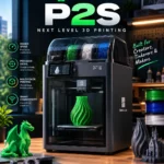 Bambu Lab P2S enclosed 3D printer with touchscreen and build chamber