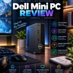 Dell mini PC compact desktop computer beside a monitor on an office desk