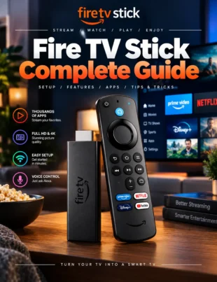 Fire TV Stick connected to a television with streaming apps displayed on screen