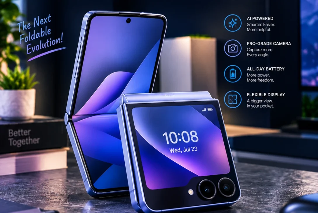 samsung z flip 8 foldable smartphone showing its compact flip design