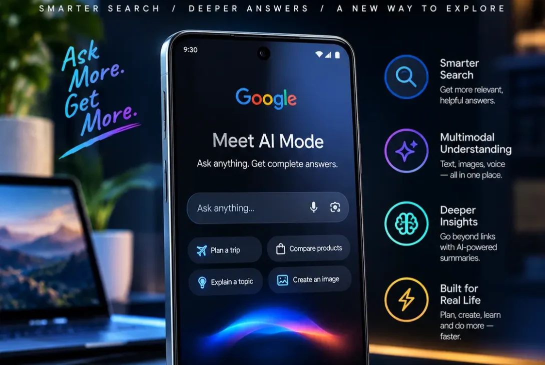 Google AI Mode showing an AI-powered conversational search experience