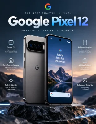 Google Pixel 12 smartphone with Google's signature camera bar