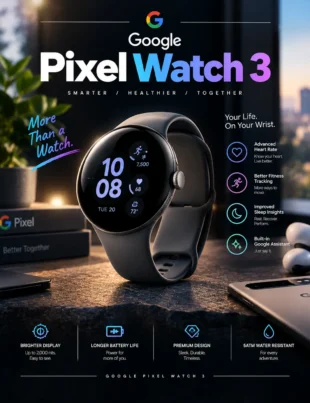 pixel watch 3 smartwatch with bright AMOLED display and fitness tracking features