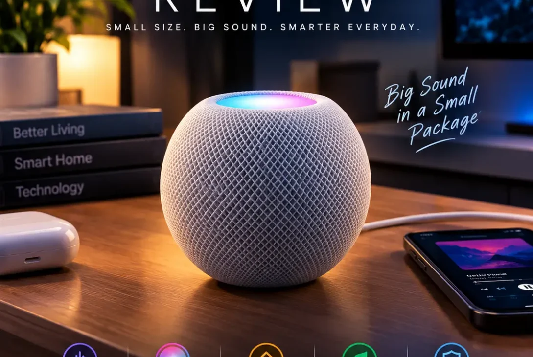 HomePod mini review showing Apple's compact smart speaker and its colourful design