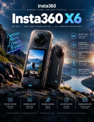 insta360 x6 8K 360 camera with OLED display and dual large sensors