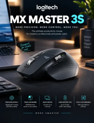 Logitech MX Master 3S wireless productivity mouse on a desk