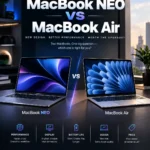 MacBook Neo vs Air comparison showing both Apple laptops side by side