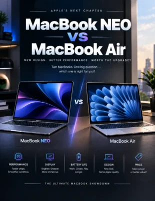MacBook Neo vs Air comparison showing both Apple laptops side by side