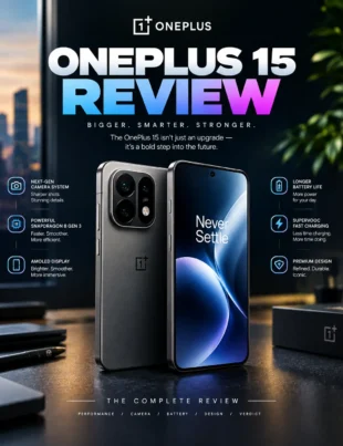 OnePlus 15 review showing the flagship phone, camera system, and display