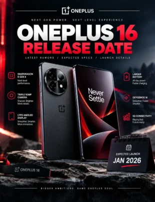 oneplus 16 release date showing the new flagship smartphone, 200MP camera and high refresh rate display