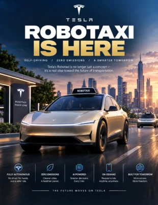Tesla Robotaxi Cybercab autonomous vehicle on a city street