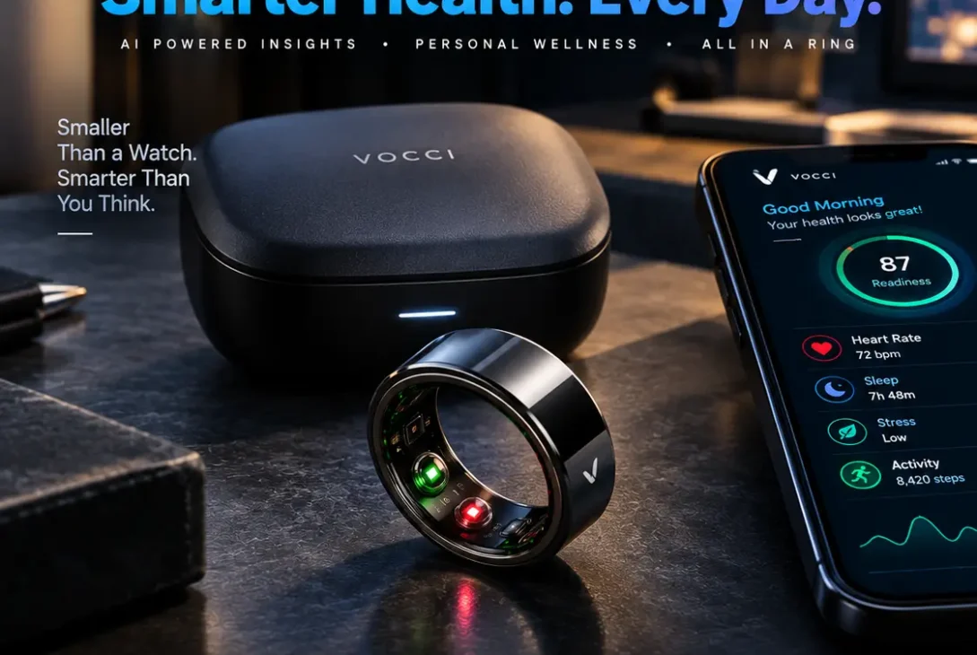 Vocci AI Ring wearable recorder for AI meeting notes and conversation transcription