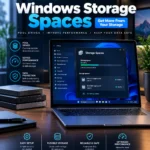 Windows Storage Spaces guide showing multiple drives combined into a storage pool