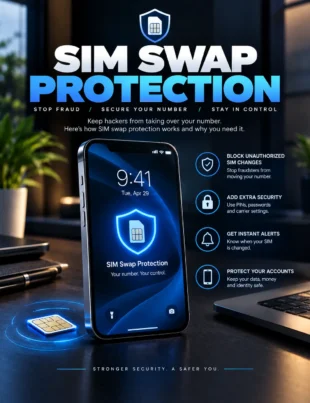 SIM swap protection guide showing how to protect a phone number and online accounts